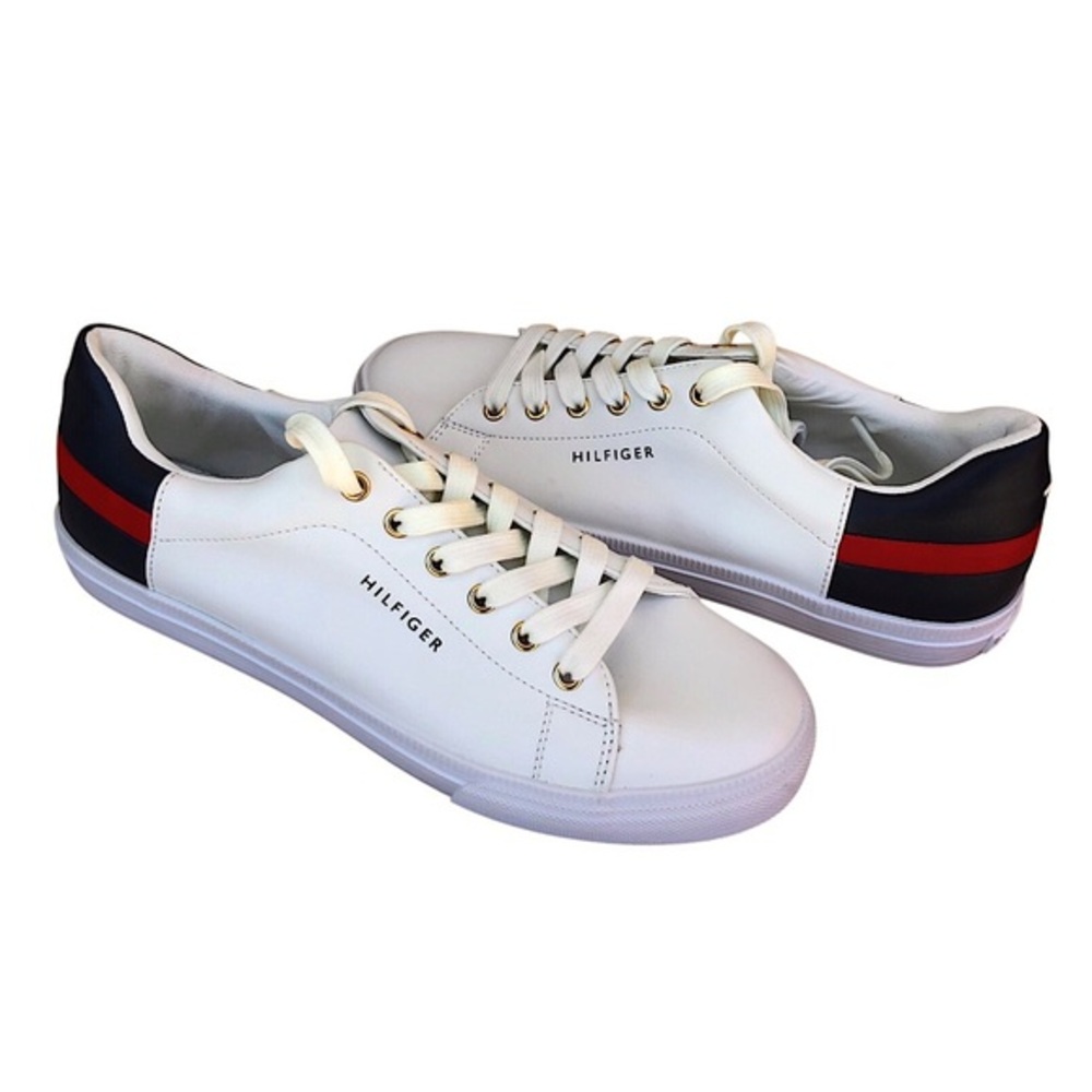 TOMMY HILFIGER LADDIN Faux Leather Women’s Fashion Versatile White Sneakers 7.5M